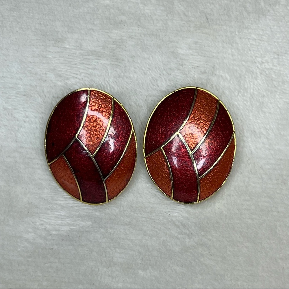Cloisonné Geometric Clip On Earrings